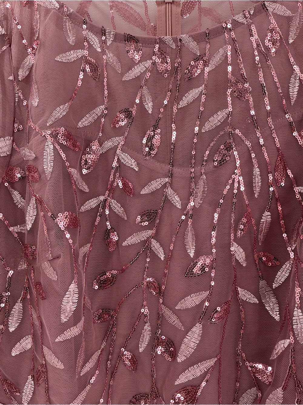 Sequin Leaf Embroidered Mermaid Gown Mauve 3/4 Sleeve Formal Dress S - Picture 6 of 13